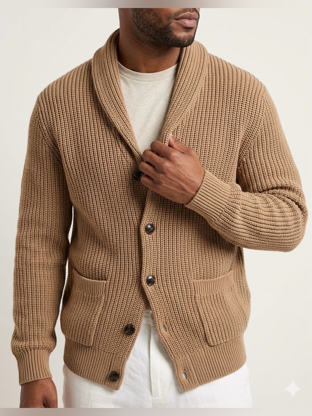 GAP Men’s XLT Ribbed Shawl Cardigan in Khaki